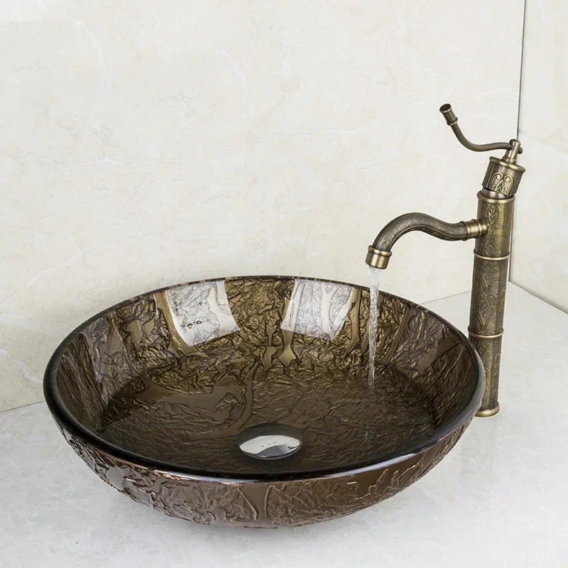 Basin Sink Set 3 Monite, специальная распродажа, стеклянный кран для раковины, кран для раковины, ручная краска, чаша для раковины с латунным краном, водосток, набор для ванной комнаты - Цвет: Basin Sink Set 3