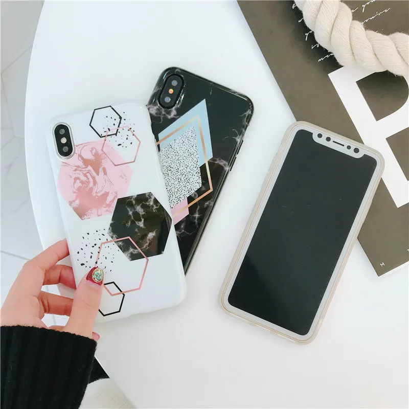 Мраморный чехол для телефона iPhone X 10 с геометрическим узором 6S 6 7 8 Plus забавные
