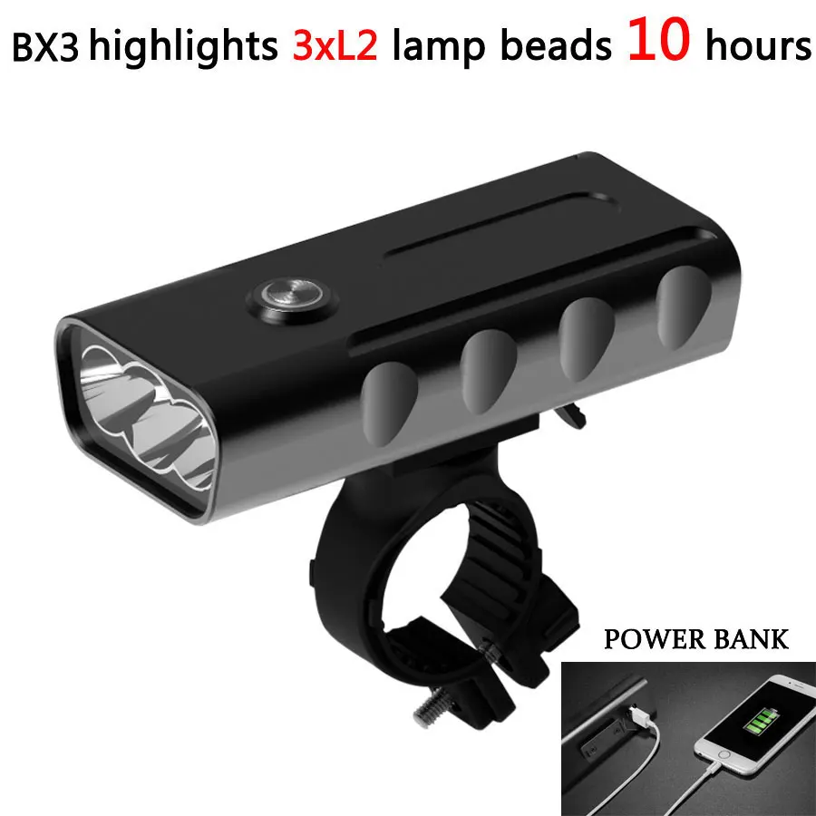 BX3-3XL2-10H Передний велосипедный головной светильник светодиодный велосипедный светильник USB Перезаряжаемый Аккумулятор велосипедный светильник+ крепление на руль+ USB линия+ внешний аккумулятор farol Bike - Цвет: BX3-3XL2-10H