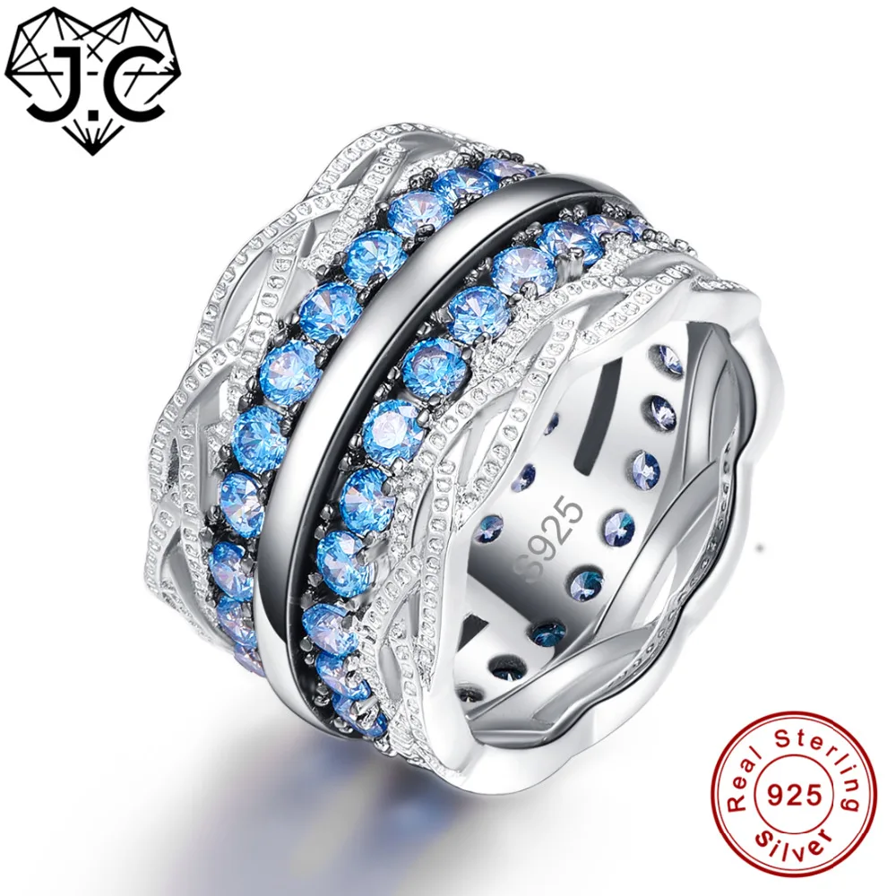 

J.C Wholesale Women Dlicate Fine Jewelry Ruby Blue Topaz Wedding Lovers Gift Solid 925 Sterling Silver Ring Size 6 7 8 9