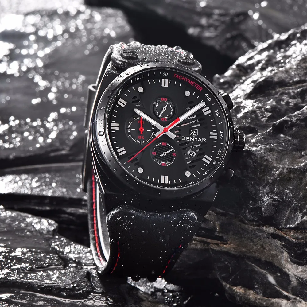 Часы мужские водонепроницаемые кварцевые в стиле милитари с хронографом|saat men|saat