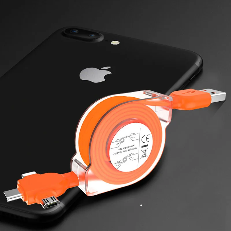 3 в 1 USB кабель type C Micro для iPhone XS IOS 12 выдвижной зарядки samsung Xiaomi синхронизации данных