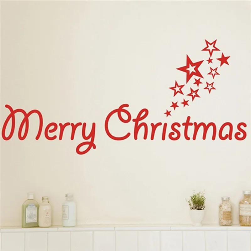 Merry Christmas Quotes With Star Wall Sticker For Store Office House Decoration Diy Vinyl Home Decals Xmas Festival Mural Art | Дом и сад