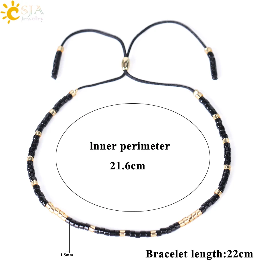 Мини браслет CSJA с кристаллами и бусинами в богемном стиле черного цвета miyuki delica