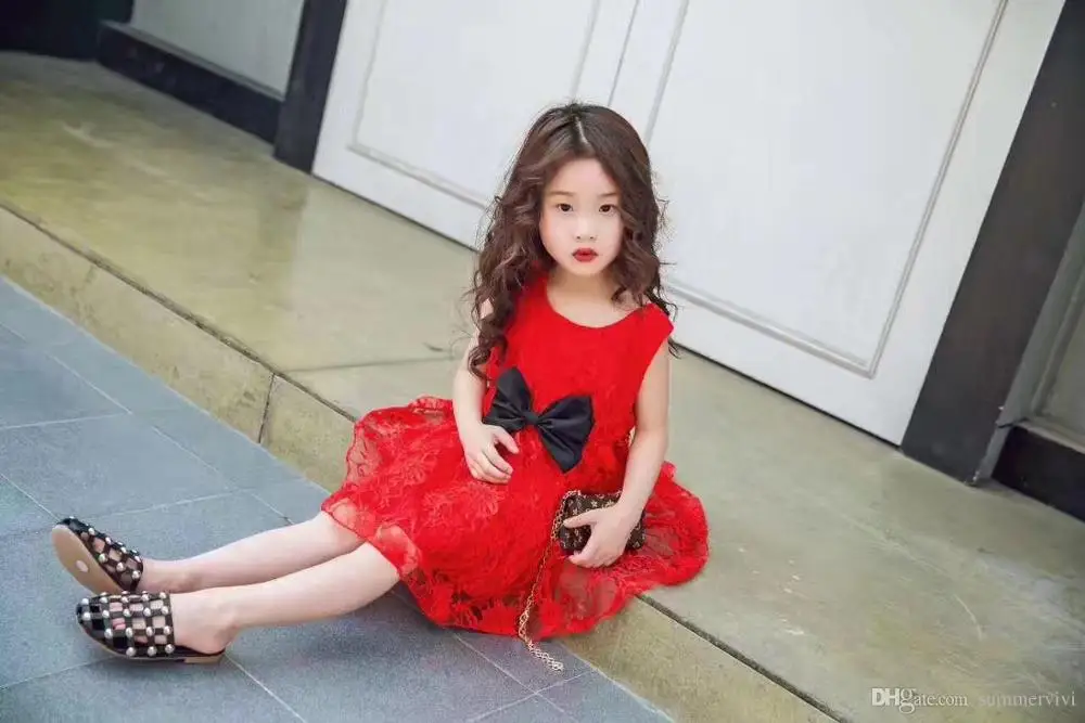 Детские девушки цветы платья 2017 летние дети луки кружева принцесса жилет платье