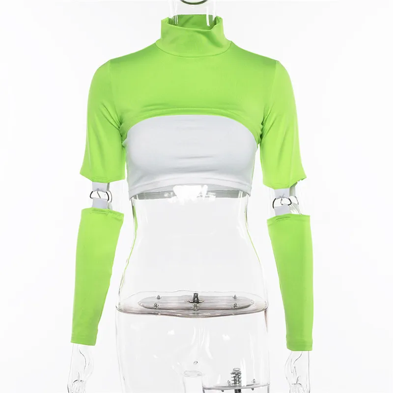 Женская футболка с высоким воротом Neon Green летняя уличная длинным рукавом и