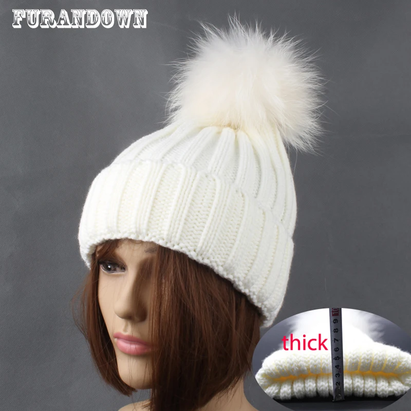 

mink fur Pompom Hat Winter Beanie Hats For Women Fashion Warm Skullies Beanies caps for girls