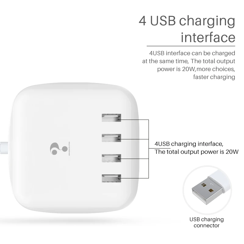 Зарядное устройство для путешествий с 4 usb портами и светодиодным