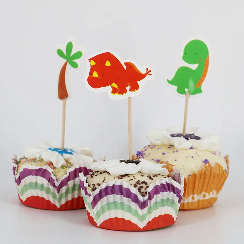 24pcs/lot Cartoon dinosaur Cupcake Cake Topper Flags For Family baby shower Birthday Party Baking Decoration Supplies | Дом и сад