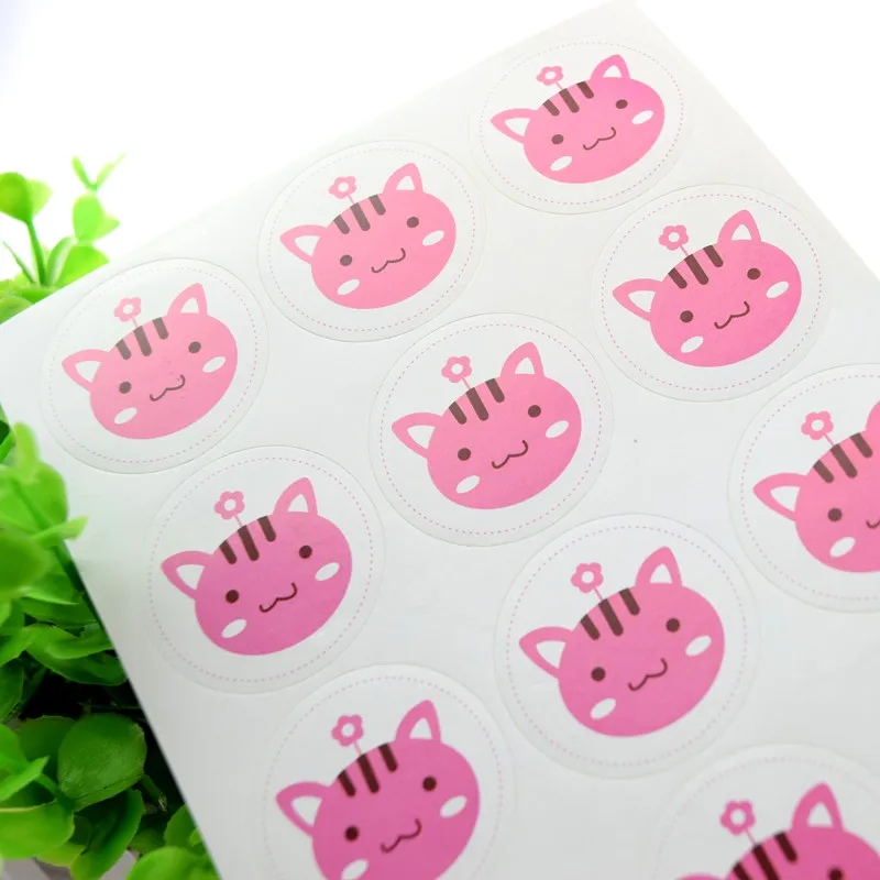 Hand made Cute cat Pink Seals Sticker DIY Scrapbooking Kraft Paper Labels Envelopes packaging Label For Cake Box Wrapping Baking | Дом и сад