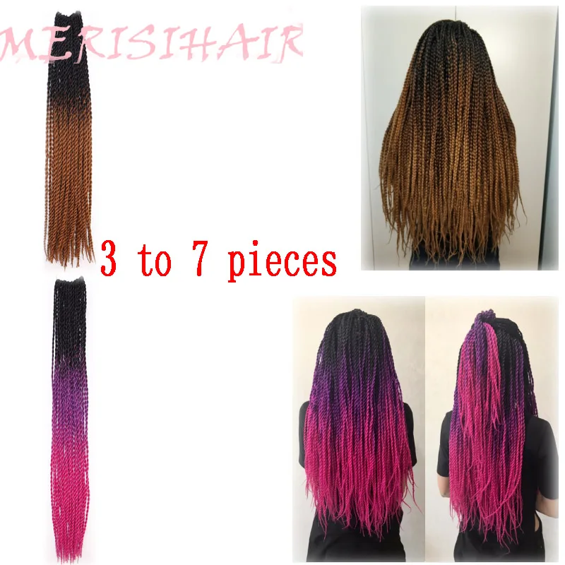 MERISIHAIR Ombre Сенегальские крученые волосы на крючках косички 24 дюйма 30 корней/упаковка синтетические плетеные волосы для женщин серые, синие, розовые, бро
