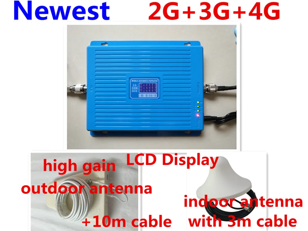 Новейшая Горячая GSM 900 DCS 1800 WCDMA 2100 трехдиапазонный усилитель 2G 3g 4G LTE 65dB сигнала