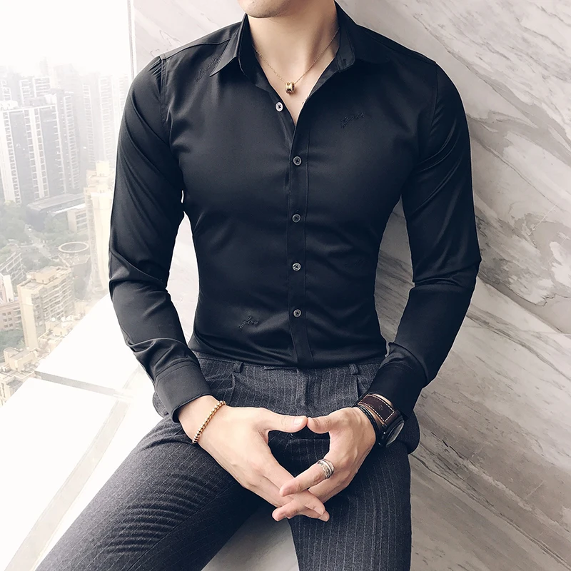 Новинка Осень 2020 однотонная эластичная рубашка с длинными рукавами против