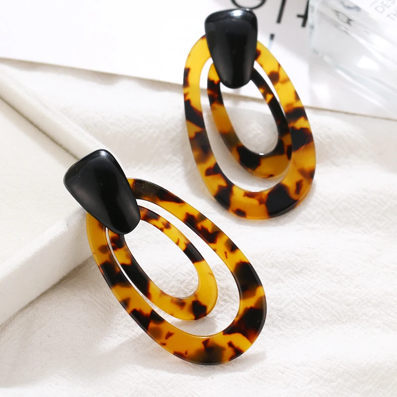 2020 Модные Винтажные леопардовые Висячие серьги для женщин геометрические