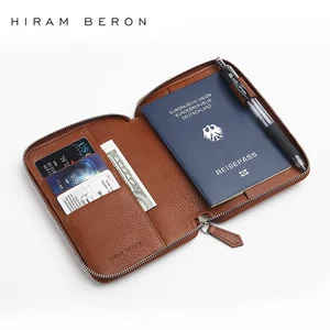 Индивидуальный подарок, Обложка для паспорта Hiram Beron, большая емкость, RFID Блокировка, молния, настоящий кошелек, Прямая поставка