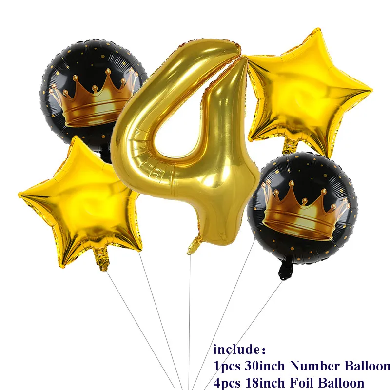 5pcs 5pcs 30 inch Gold Number Foil Balloons Gold Crown 0-9 Digit Air Ballon Kids Birthday Party Decorations Anniversary Supplies Ball - Цвет: 5pcs