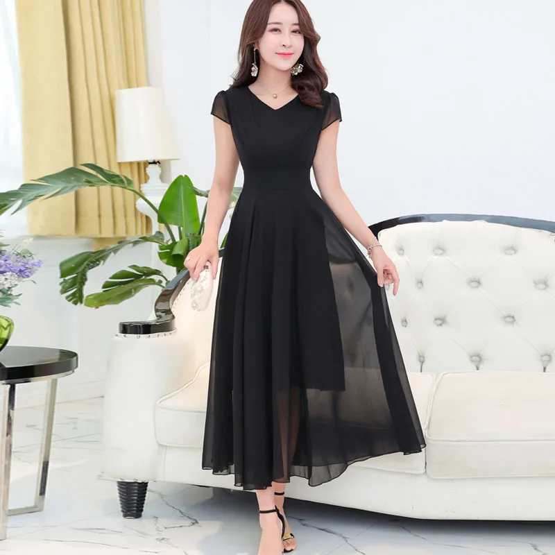 Женское шифоновое платье с V образным вырезом свободного покроя|Женские платья| |