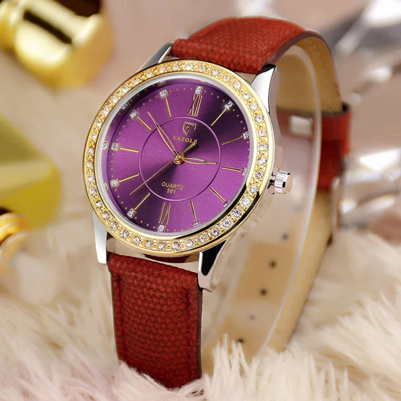 Модные Кристальные часы женские кожаный ремешок кварцевые YAZOLE элегантные