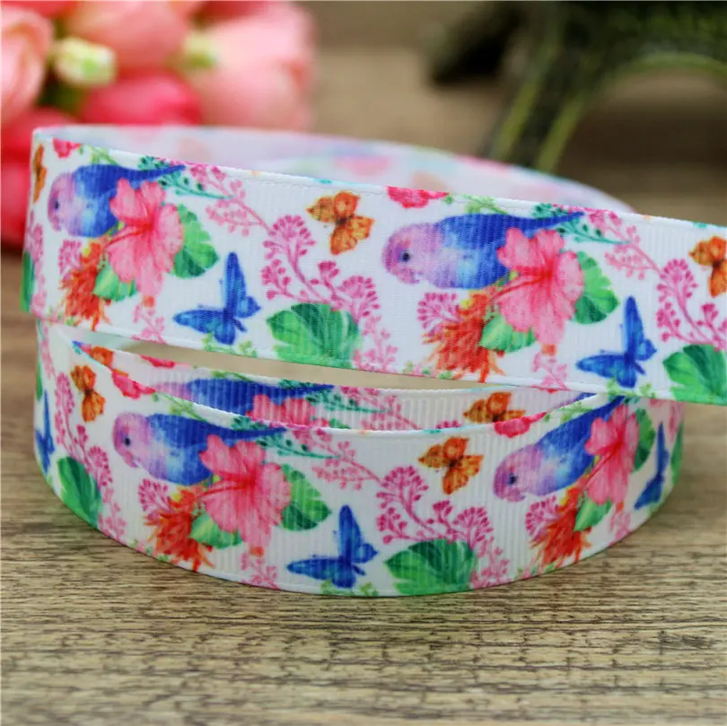 DUWES 7/8 ''Бесплатная доставка Цветы птицы подсолнухи печатные grosgrain ленточный