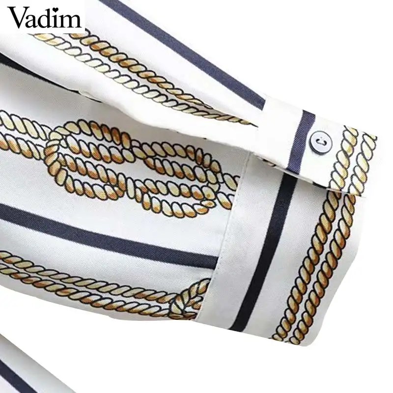 Vadim women striped prints long blouse sleeve turn down collar pocket pleated asymmetry shirts loose chic tops blusas LA824 |