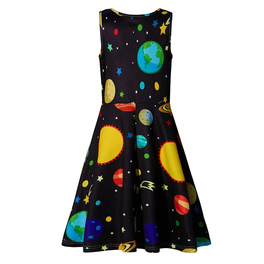 Youth Teen Kids Girl Sleeveless Planets Print Dress School Party Sundress Clothes Floral Tulle Pageant Bridesmaid | Детская одежда и