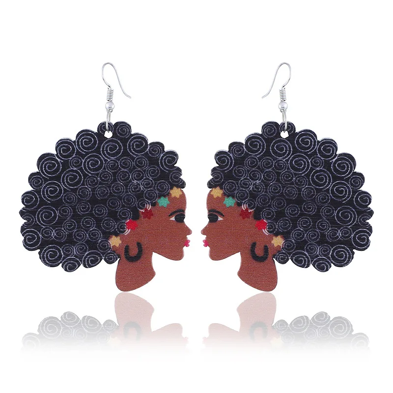 Black LZHLQ Африканская Карта моделирование серьги женские модные серьги девушка новые деревянные висящие серьги для женщин ювелирные изделия - Окраска металла: Black