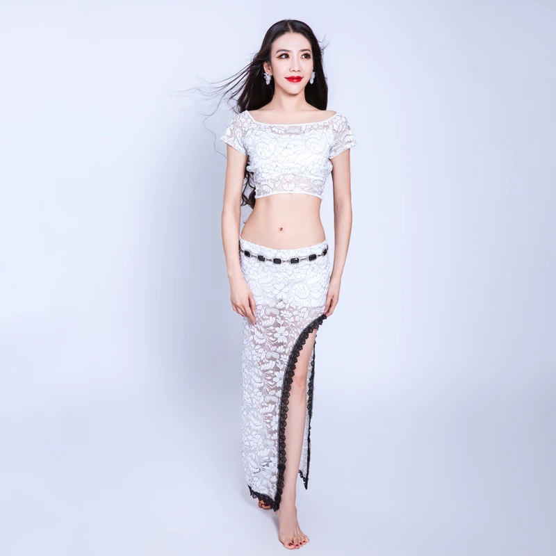 Костюм для танцев Bellydance DNV10776 Женский белый кружевной топ с коротким рукавом и