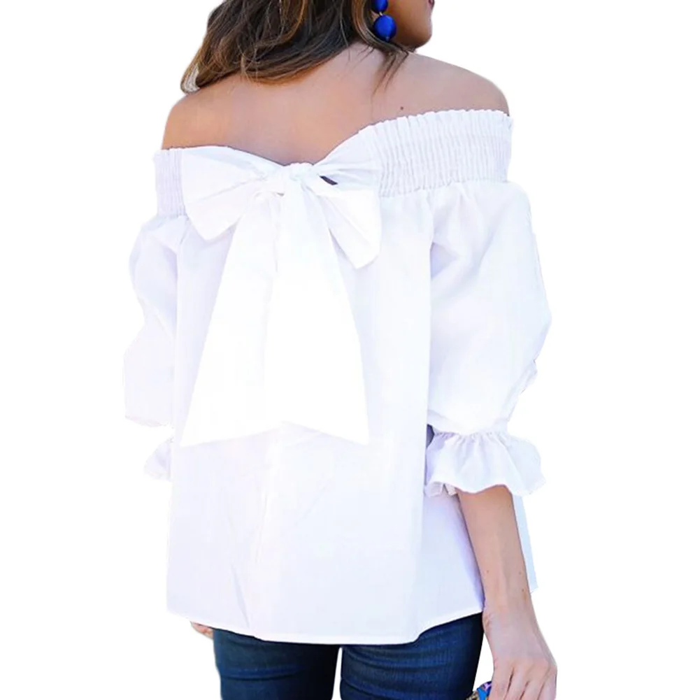 

spring and summer Europe and the United States word collar back tie bow shirts