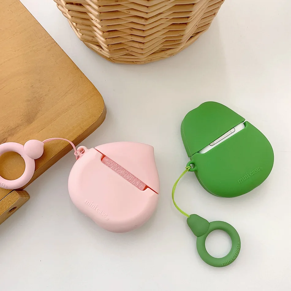Милый персиковый фруктовый чехол с клубникой для наушников Airpods силиконовый Apple