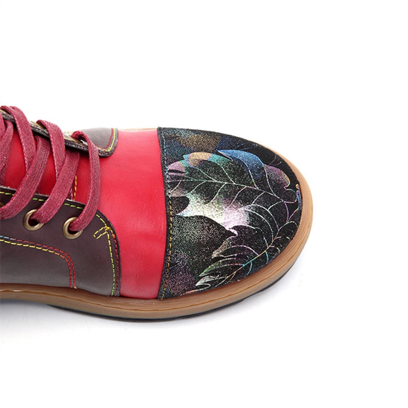 Buono Scarpe Для женщин ботильоны на шнуровке с боковой молнией в стиле пэчворк в этническом стиле полусапожки обувь ручной работы в богемном стиле Стиль обувь Mujer