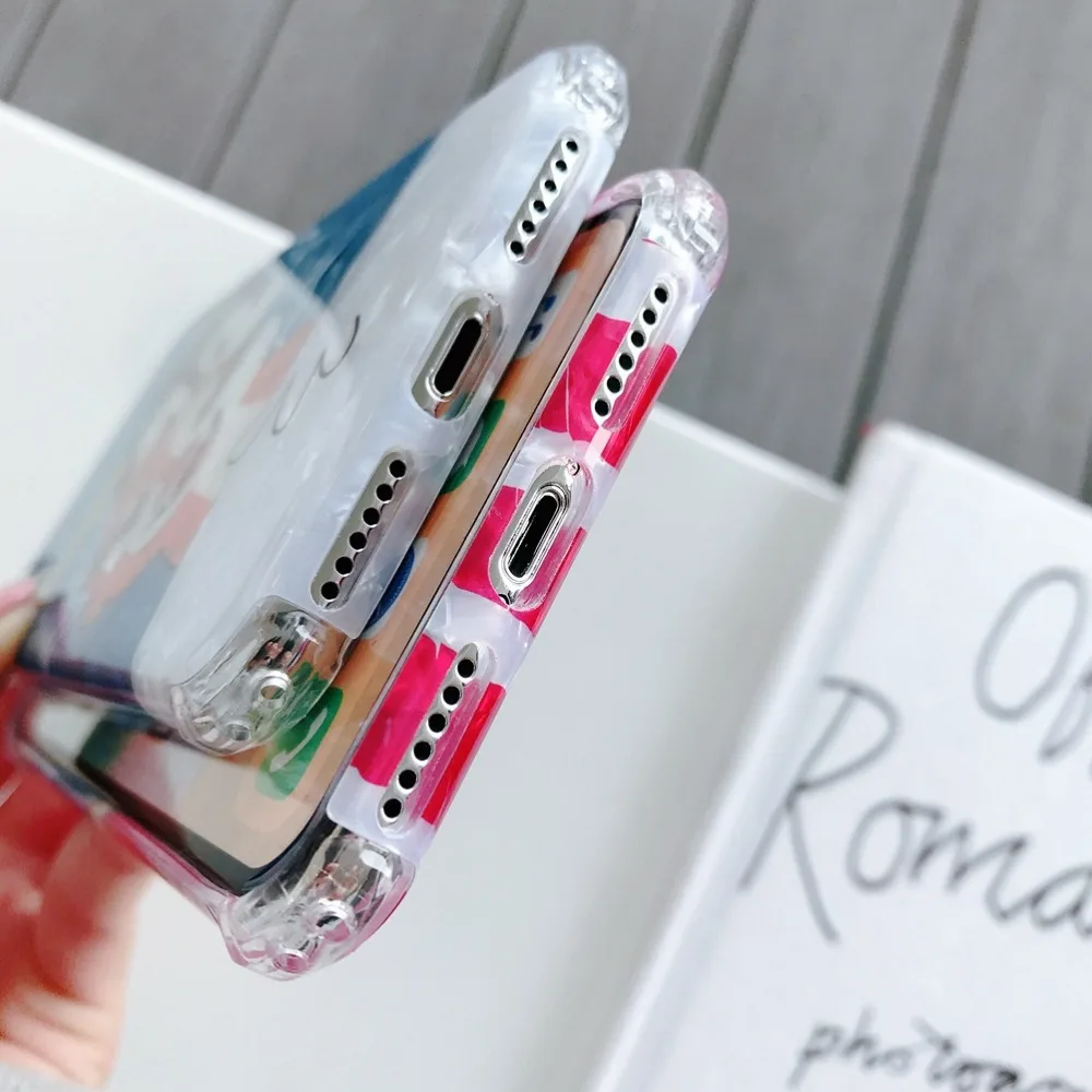 Soft Glitter Conch Shell For iPhone 6 6s 7 8 Plus X XR XS Max Case Four-corner anti-fall Cover Cartoon Marble Capa |