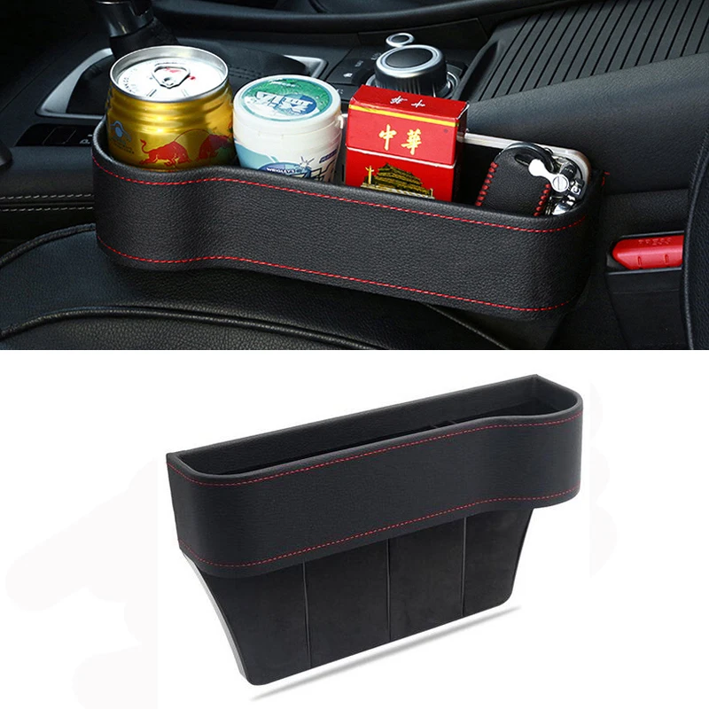 

Black PU Leather Car Armrest Storage Organizer Between Front Seats Car Seat Gap Filler for Stuff Cellphone Coin