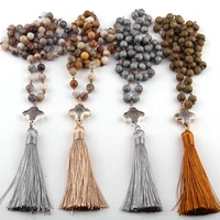 free shipping fashion bohemian jewelry natural druzy beads rosary chain dia plum blossom crystal tassel necklaces