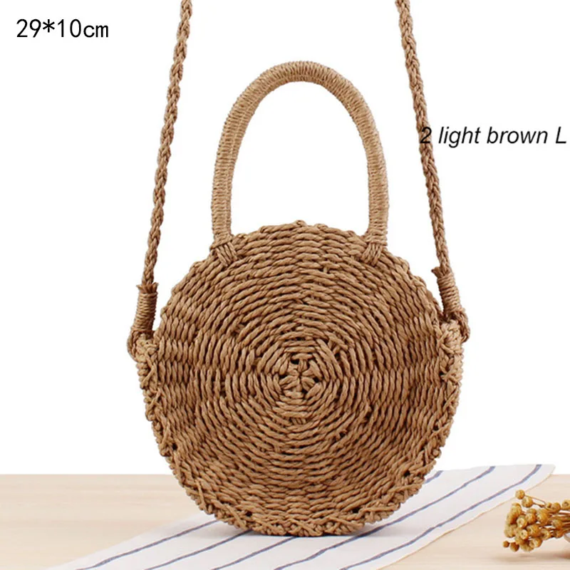 BD8422lightbrownL Соломенные сумки для женщин Летняя Повседневная тканая пляжная сумка через плечо для путешествий ручная работа женские Ротанговые сумочки - Цвет: BD8422lightbrownL