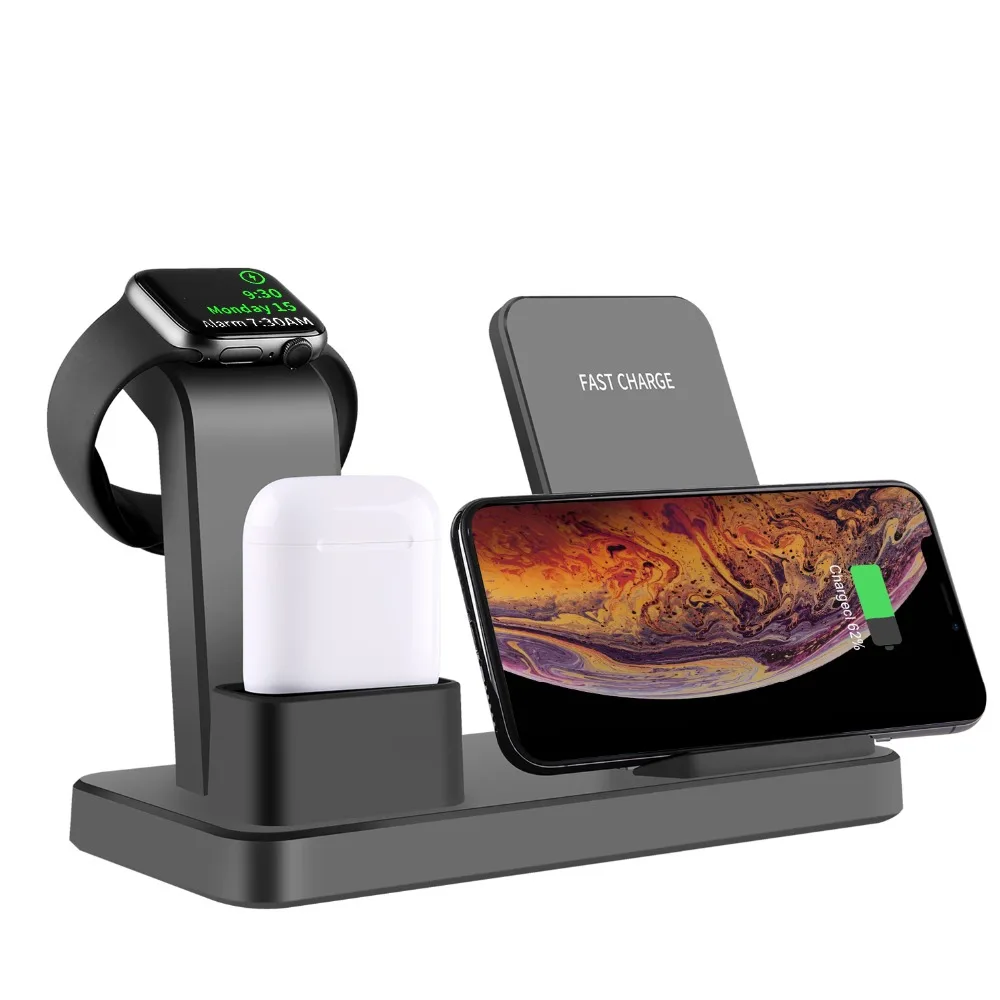 3 в 1 Qi быстрая Беспроводная зарядная станция совместима с Apple Watch& AirPods для IPhone 8 9 Xs Max для samsung S9/10 Note 9