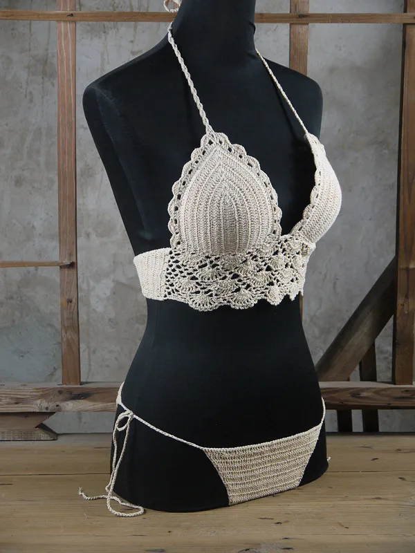 Винтажный купальник бикини с хомутом волнистым узором Треугольные чашечки