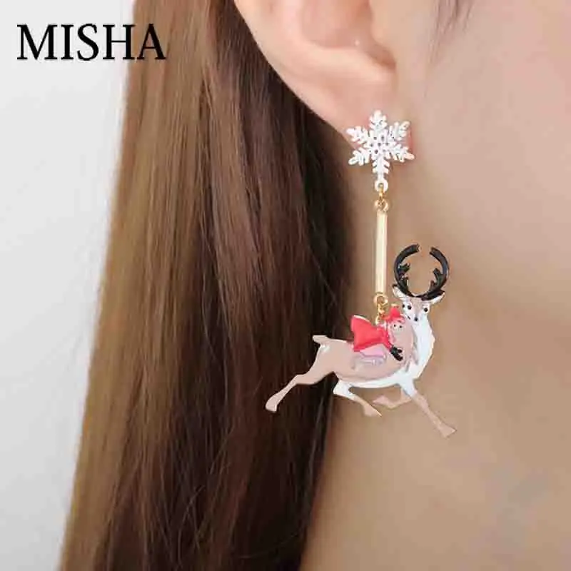 MISHA шикарные серьги гвоздики для женщин снежинки олень дизайн рождественский