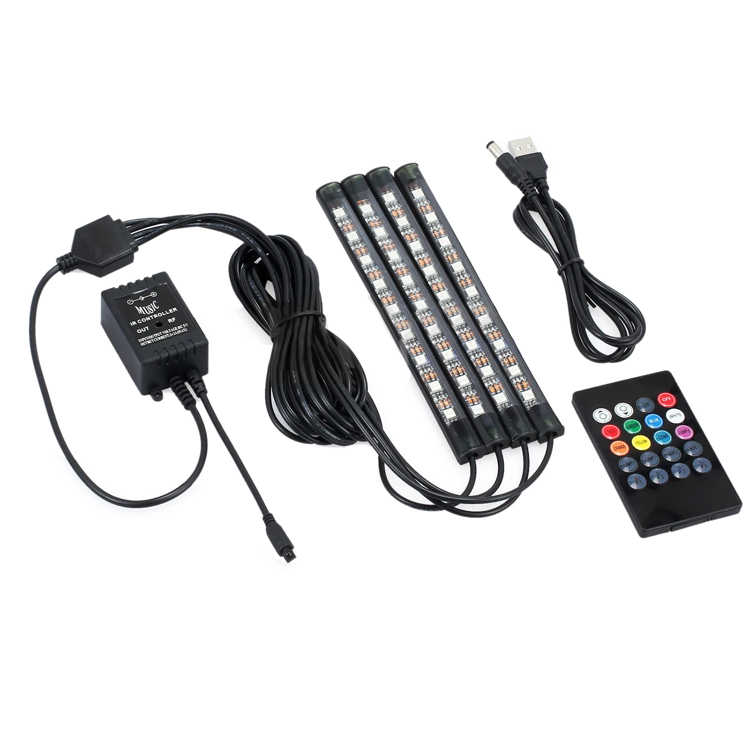4x DC12V 9 светодиодный RGB интерьер автомобиля атмосфера подножки полосы светильник USB зарядное устройство