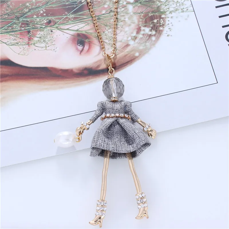 Ожерелье Стразы с подвеской в виде куклы белого и серого цвета для женщин