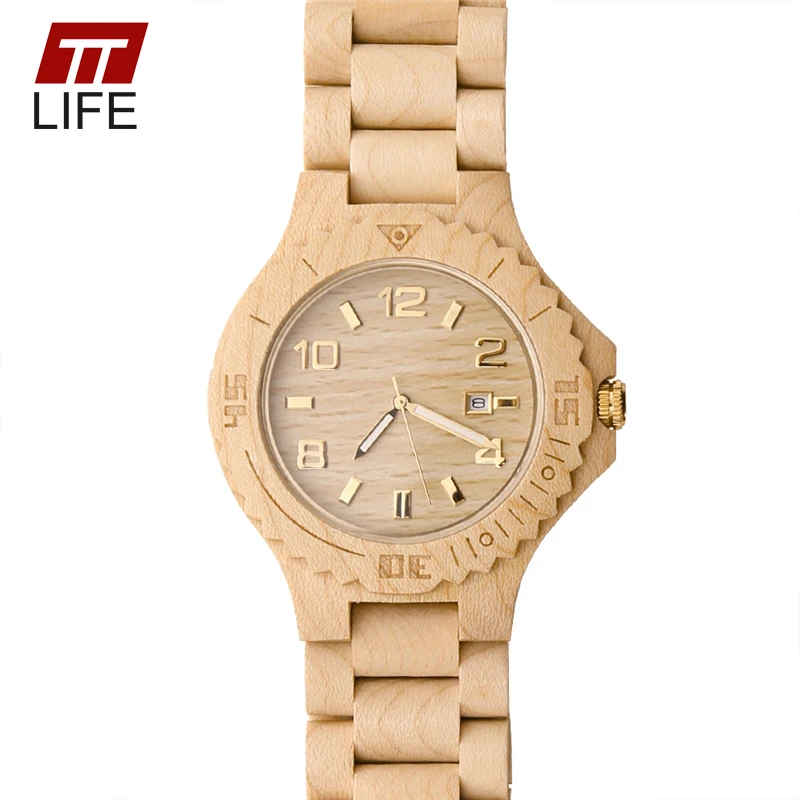 TTLIFE Горячие Деревянные Часы Мужчины Аналоговые Мужчина Дата Кварц мужские