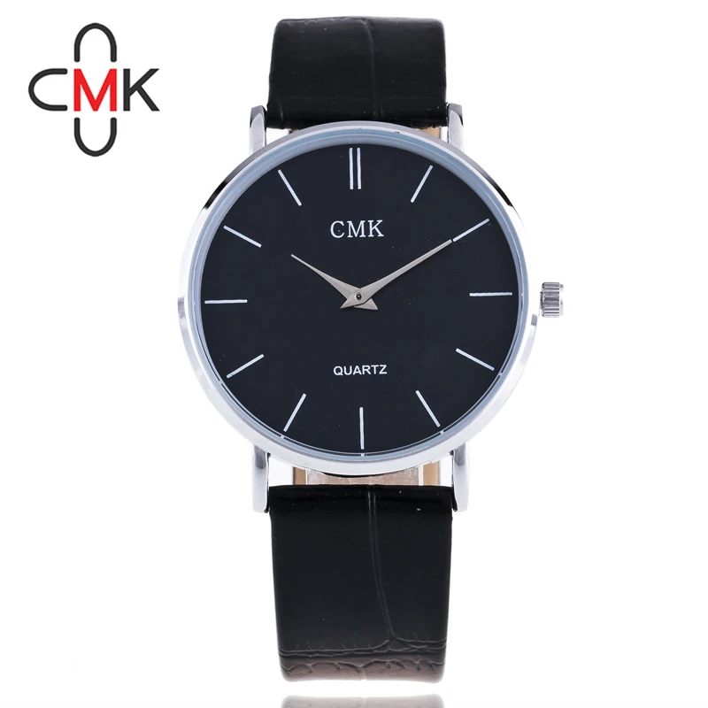 CMK Ultra Slim Простой циферблат для мужчин часы модные повседневное кожаный ремешок мужской водонепроницаемые кварцевые часы наручные Relogio Masculino - Цвет: Синий