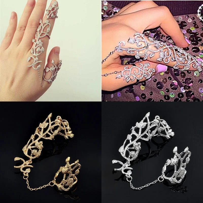 1 pc Gold Silver Plated Rings Hot Sale Punk Rock Gothic Gold Silver Double Full Finger Knuckle Armor Ring Jewelry