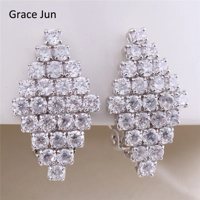 

Grace Jun High Quality AAA Cubic Zircon Copper Material Clip on Earring Without Piercing for Girlsl No Hole Ear Clip Jewelry