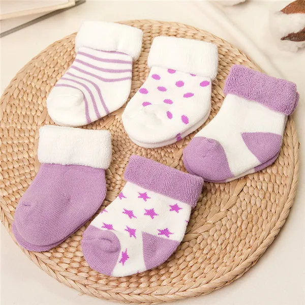 C baby socks 5 пар/лот, детские носки хлопковые зимние толстые носки-трубы носки для малышей хлопковые носки-тапочки для новорожденных на осень и зиму для детей 0-3 лет, GXJ - Цвет: C baby socks