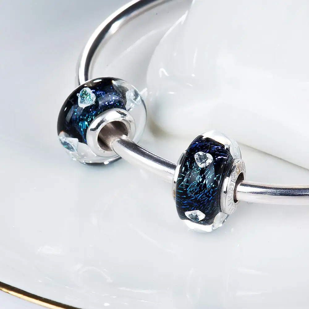 Персиковое сердце синий циркон красочные бусины из муранского стекла Подвески 925