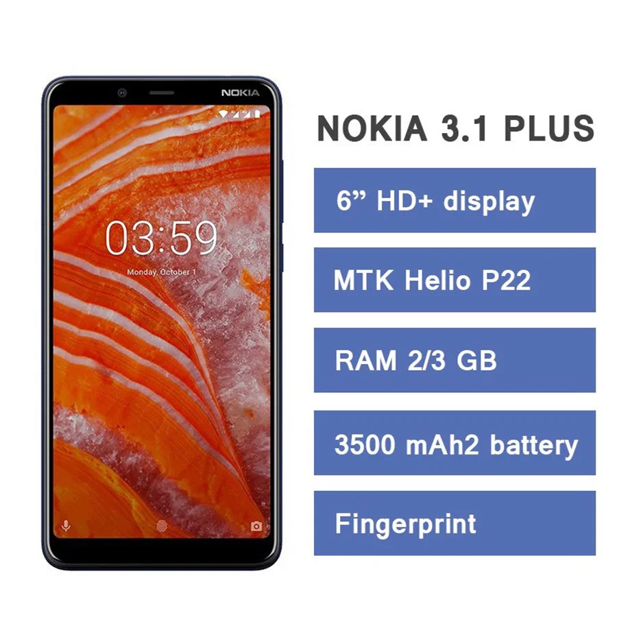 Смартфон NOKIA 3 1 Plus 6 0 дюйма HD + Helio P22 четыре ядра ГБ 32 два слота для sim карты 3500 мАч