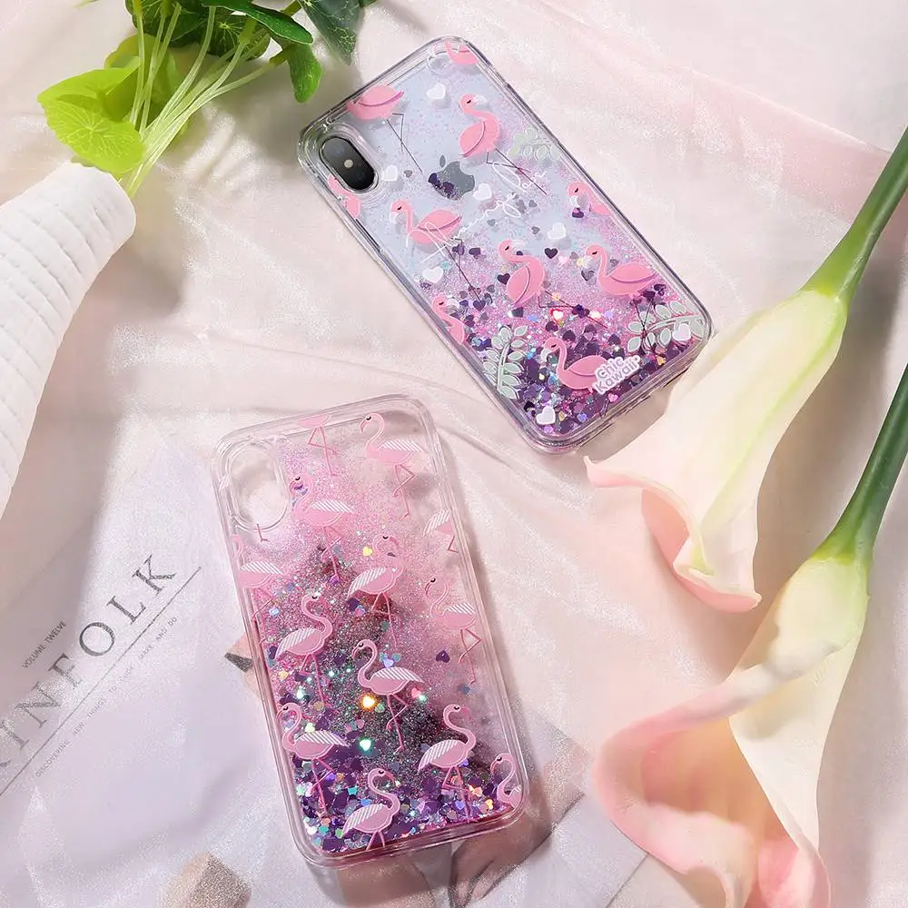 KISSCASE Flamingo Quicksand GirlyCases For iPhone 6S 6 S 7 8 Plus X 10 Case Bling Liquid Silicon Back Cover |