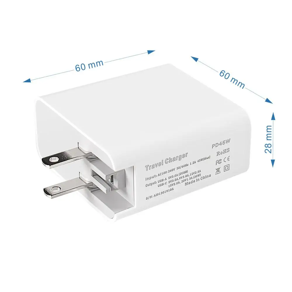 45 Вт настенное зарядное устройство USB C PD адаптер питания для ноутбука MacBook Pro Samsung