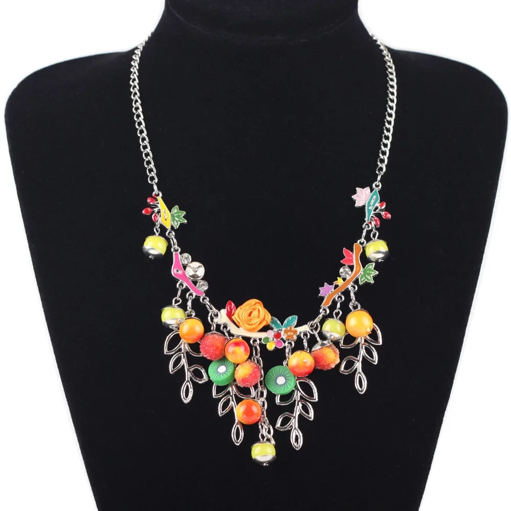 Bonsny массивное ожерелье цветок фрукты эмалированная ветка сплав длинная цепочка