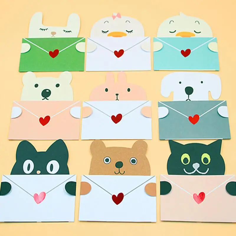 

20pcs/lot Small and Unique Cute Animal Shape Mini Greeting Card Students Kids Favor Birthday Party Paper Thank You Card